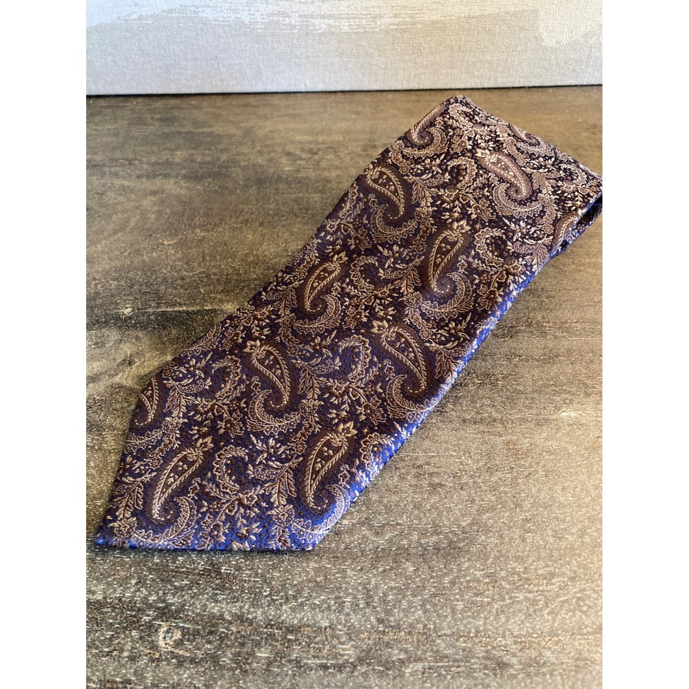Canali Blue Brown Paisley Silk Tie‎ Made in Italy Luxury Jacquard Necktie Mens